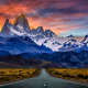 road, mountains, sunset, snowy peak, Argentina, sky, clouds, nature, landscape wallpaper