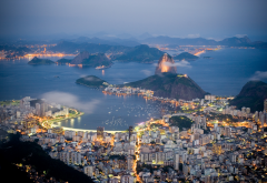rio de Janeiro, sea, coast, evening, lights, brazil, city, mountains wallpaper