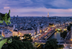 paris, city, house, river, building, eiffel tower, sculpture, evening, lighting, france wallpaper